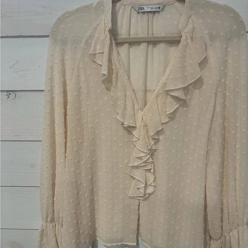 Zara Tan Ruffled 3/4 Sleeve Blouse ins size medium - Picture 13 of 13